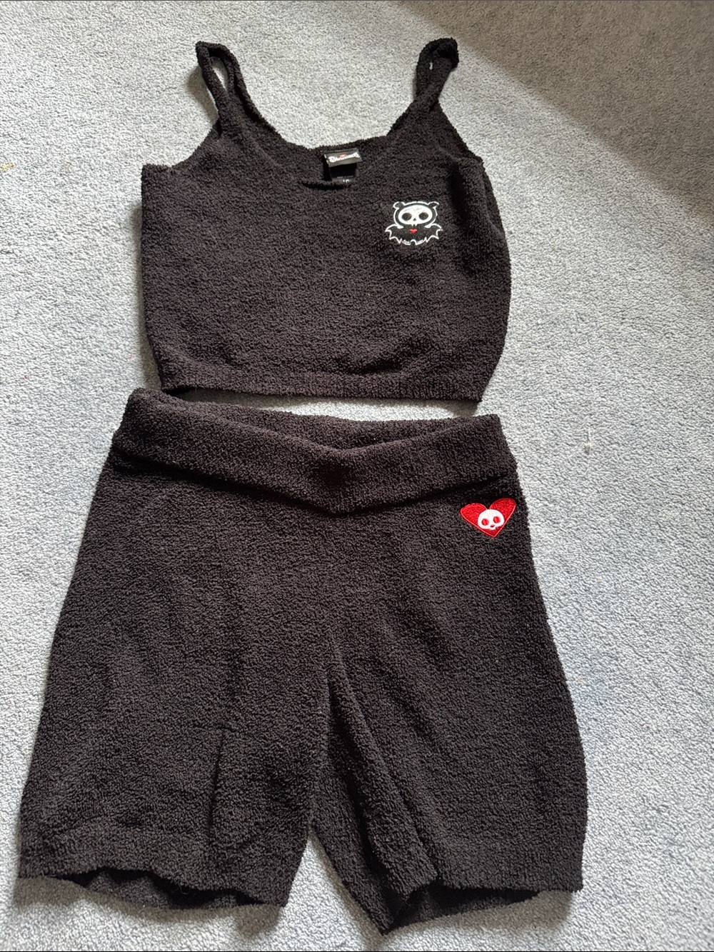 Skeleanimals Black Cozy Two-Piece Tank & Shorts Set with Skeleanimal Patches